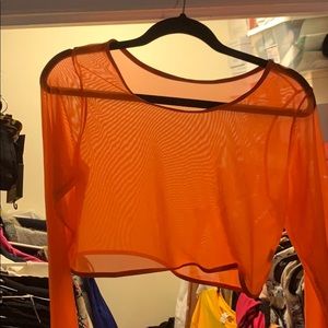 Sheer/Mesh Orange Long Sleeve Crop Top Swimwear